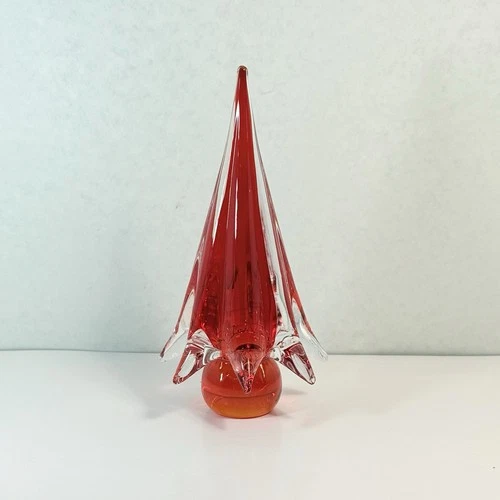 Vintage MURANO Art Glass Red Christmas Tree, Ball-Shaped Base, 8" tall ITALY MCM