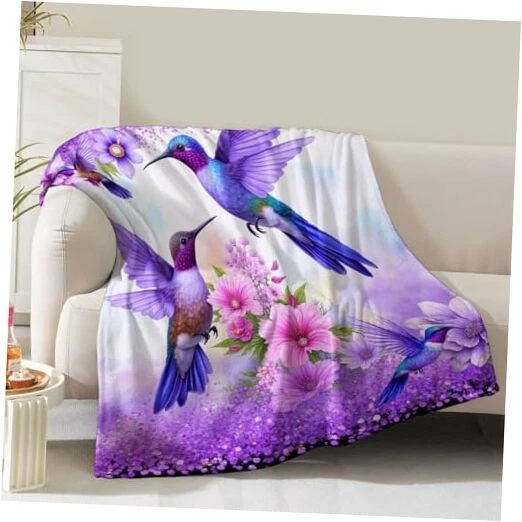 Hummingbird Blanket Gifts for Women Girls Mom 60"x50" Purple Hummingbird Gifts