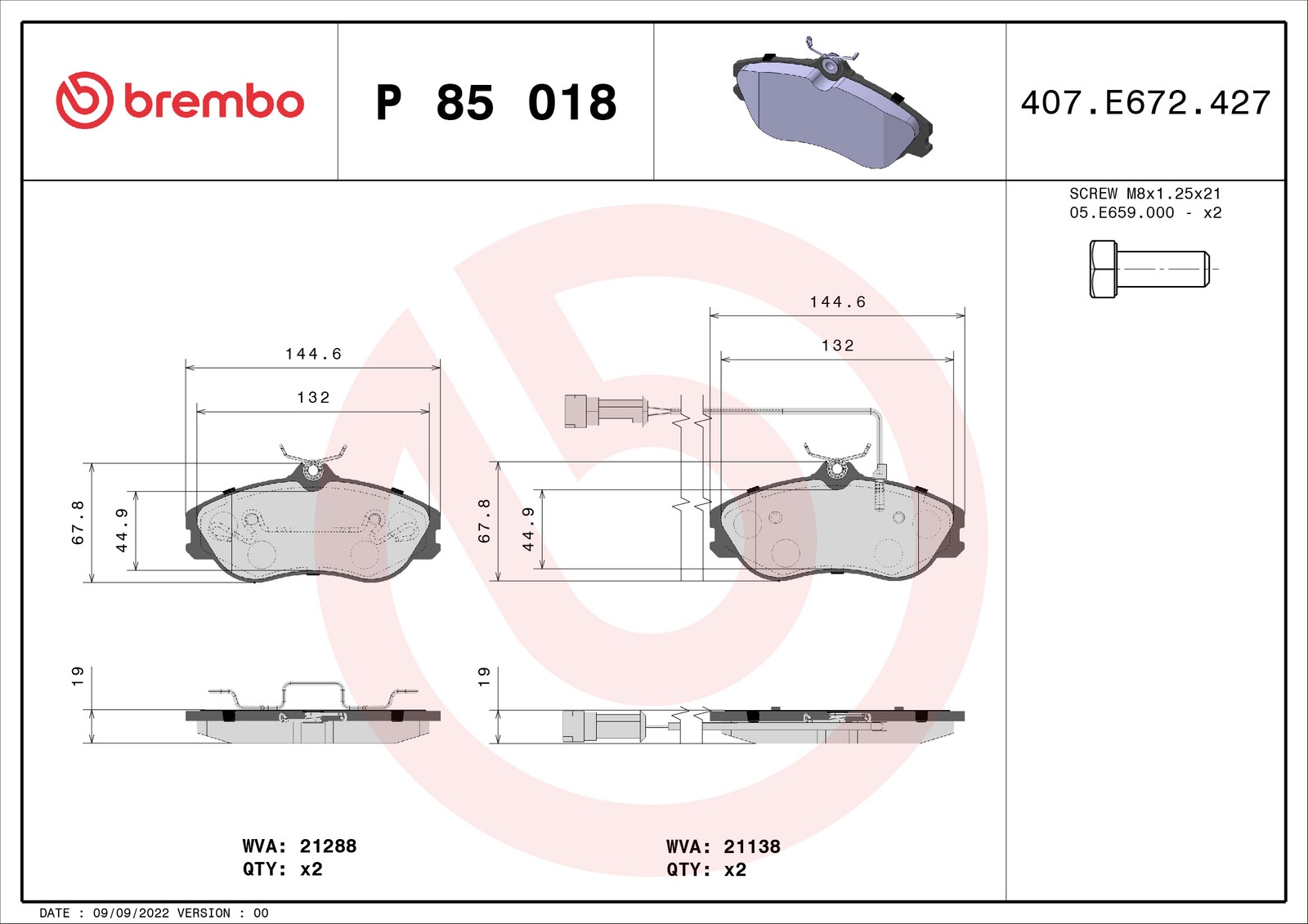 Brembo P 85 018 Bremsbelagsatz, Scheibenbremse - (4-teilig) - Bild 3