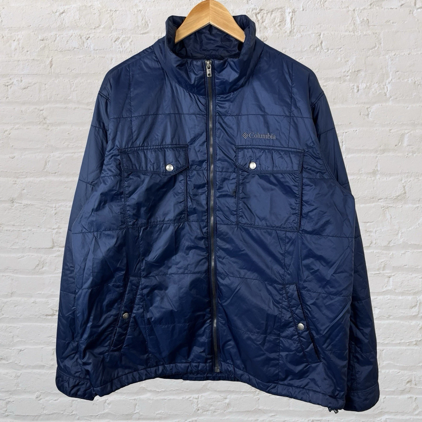 Columbia Puffer Jacket Thermal Coil Full Zip Insulated Blue Mens XL