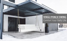 An image depicting Garden 5 FT Heavy Duty White 880LBS Patio Wooden Porch Swing with Hanging Chains