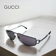 GUCCI Vintage Black Metal Square Sunglasses Gray Lens Horsebit Hinge Italy Case