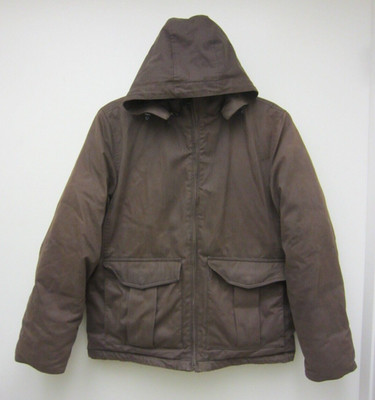 EDDIE BAUER Men M Premium Goose Down Zip-off Hooded Bomber Jacket Sherpa collar