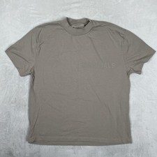 Essentials Fear Of God T-Shirt Mens Small Beige Logo Streetwear Tee Back Patch