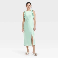 A New Day Womens Size Small Ruffle Sleeve Satin Maxi Dress Mint