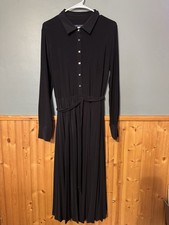 Tommy Hilfiger Womens Black Pleated-Skirt Belted Shirt Dress Size 14