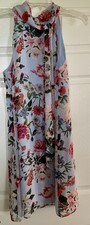 MSRP $138 Vince Camuto Bow-Neck Floral-Print Halter Dress Blue Size 12