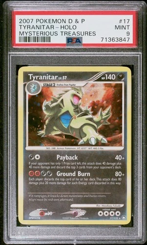 2007 POKEMON TYRANITAR-HOLO DIAMOND & PEARL MYSTERIOUS TREASURES #17 PSA 9