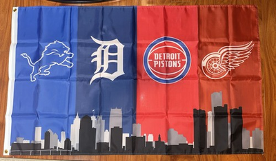 #ad Detroit Sports Teams Lions Pistons Tigers Red Wings City Flag Banner 3 X 5 Feet $17.95
