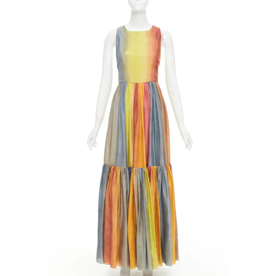 Christian Dior Tie Dye Maxi Dress Rainbow Silk 2022 Runway Gown