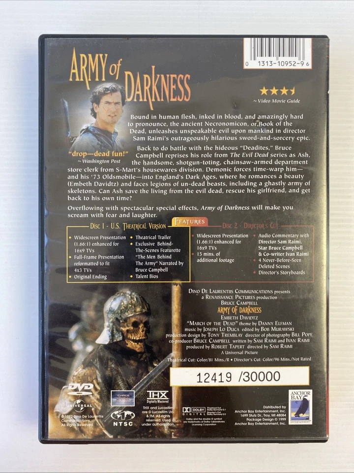 Army of Darkness (DVD , 1999) 2 Disc Limited Edition Numbered - VGC Region 1 - Image 2 of 4