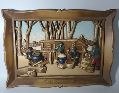 Vintage Plastic Wall Picture Maple Sugar Time 14''X 10''