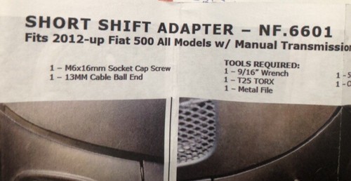 Neuf by NEUSPEED NF.6601 Billet Short Shift Kit 2012-19 Fiat 500 - Picture 3 of 3