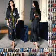 UK Women Satin Kimono Robe Blossom Dressing Gown Silk Bridesmaid Bridal Bathrobe