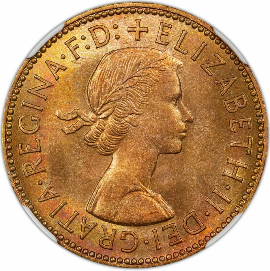 :1960 GREAT BRITAIN HALF PENNY NGC MS-66-RB RED-BROWN LOW POP R-7 HIGHEST GRADES - Image 3 of 4