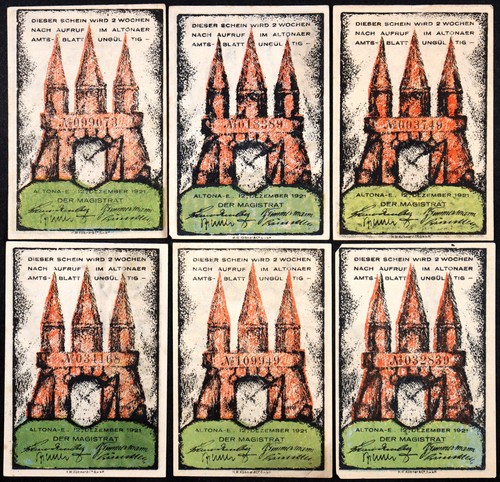 ALTONA 1921 Rare Watermark! "Charcoal Sketches" Complete Series German Notgeld - Picture 2 of 2