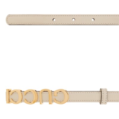 Gucci Cream Leather Belt with Metal Gold Logo Lettering Size  display picture 2