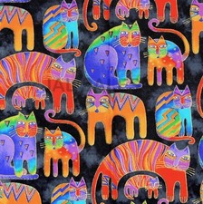 RARE LAUREL BURCH FANTASTIC FELINES/BLACK - BTFQ - 18"X22"