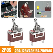 2PCS Heavy Duty Toggle Switch ON/OFF 2 Terminal Car Boat SPST 20A 125V/15A 250V