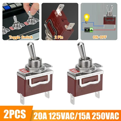 EEEKITONLINE 2PCS Heavy Duty Toggle Switch ON/OFF 2 Terminal Car Boat SPST 20A 125V/15A 250V
