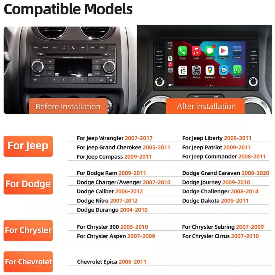 Car Radio Stereo For 2011 2012 2013 2014 Dodge Avenger Android 13 Carplay GPS Foto 2 de 4