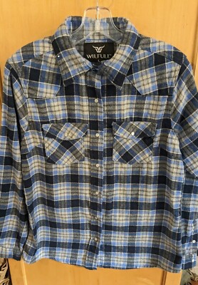 Wilfull Wear Womens Shirt Size large Plaid Snap Up Collar Long Sleeve Country