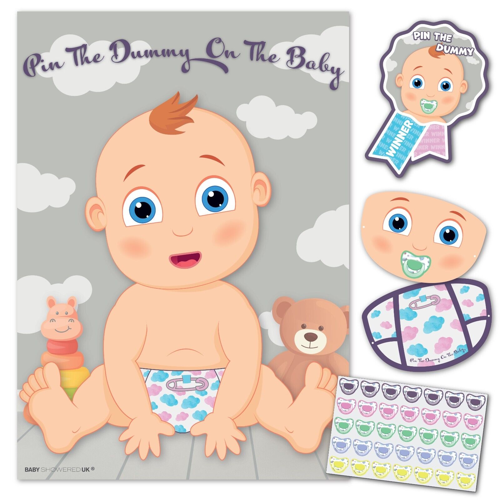 Pin the Dummy on the Baby Game • Baby Shower Party Games Boy Girl Unisex  PIN2