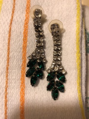 Faux Diamond & Emerald Pair Of Silver Evening Dress Earrings Elegant Set  worn 1 | eBay