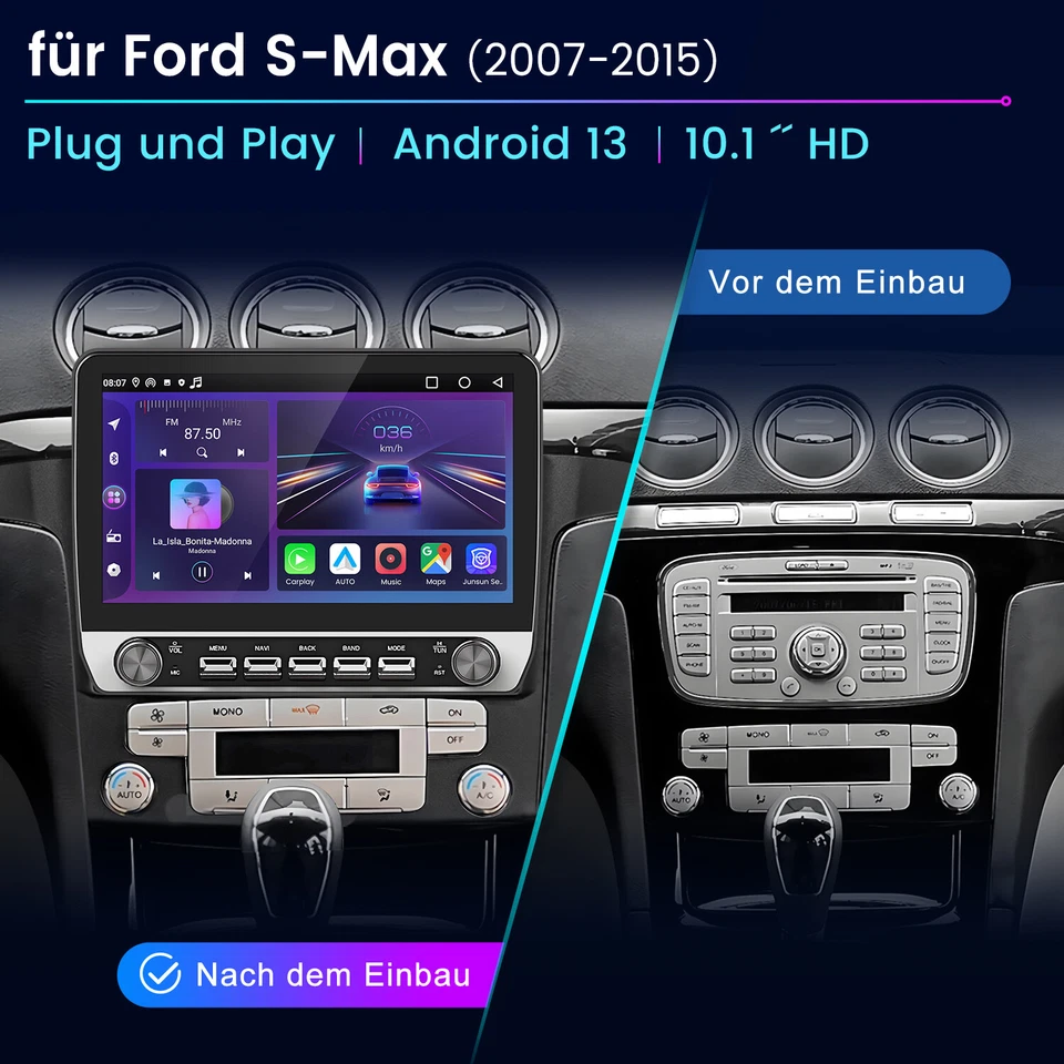 Für Ford S-Max 2007-2015 Carplay Android 14 Autoradio GPS Navi WIFI BT SWC 2+64G - Bild 3 von 4