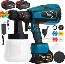 Cordless Electric Paint Sprayer Gun 2 *  4.0Ah Batteries 6 Nozzles 3 Patterns