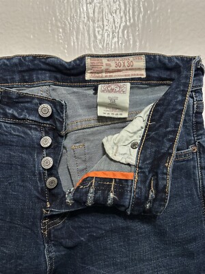 EVISU Jeans 30 x 30 Skinny Japanese Dark Wash Flex Denim Button