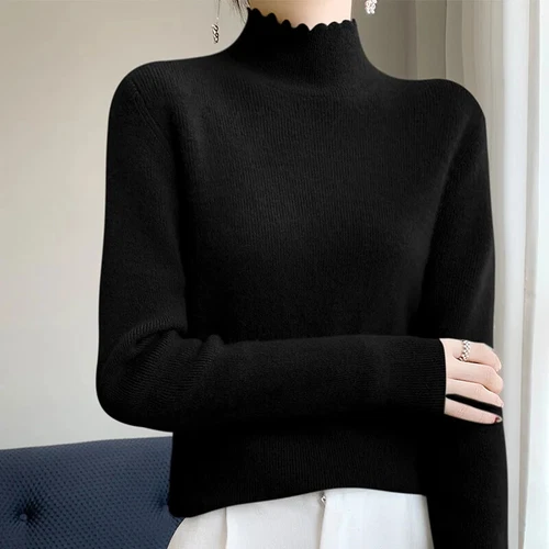 Autumn Winter Sweater Women Mock Neck Knitted Sweaters Cashmere Sweater - Picture 8 of 32