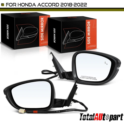 2x Black Power Heated w/ 8-Pin Mirror for Honda Accord 18-22 Driver & Passenger