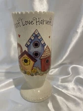Vtg Papel Giftware " Plant Love Harvest Life" Garden Pleasures Ceramic Vase 7"