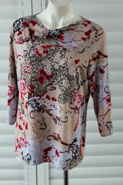 ♊ SIZE M W•LANE BEIGE FLORAL 3/4 SLEEVE BASIC BLOUSE T-SHIRT 
