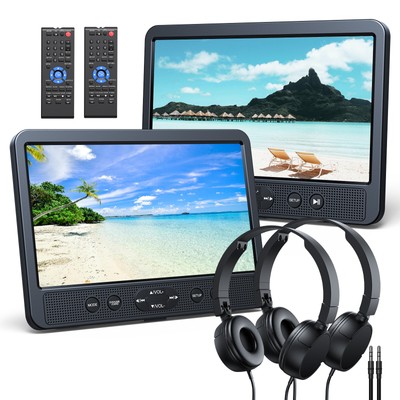 2x10.5'' Car Headrest DVD Player Pillow Monitor 1080P Video HDMI USB SD+Headset