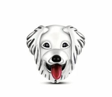 Golden Retriever Dog Charm Bead Genuine 925 Sterling Silver