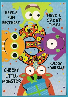 3. Happy Birthday Grußkarte Junge 3 Jahre alt freches Monster Dritte