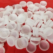 Lot of 200 Plastic White Clear Screw-On Bottle Caps Lids Arts Crafts Project