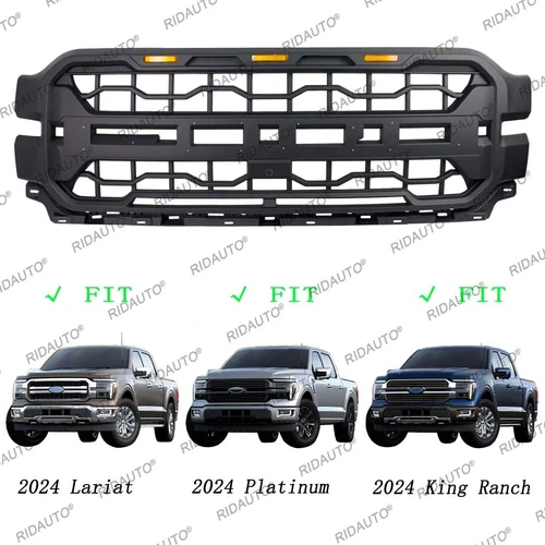 Black Front Grille Bumper Grill With Yellow LED Lights Fits For F150 2024 2025 - Foto 2 di 9