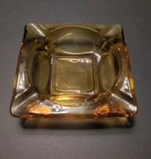 Vintage Amber Glass Ashtray Square 6"x6" Cigar Ashtray MCM 4 Slots
