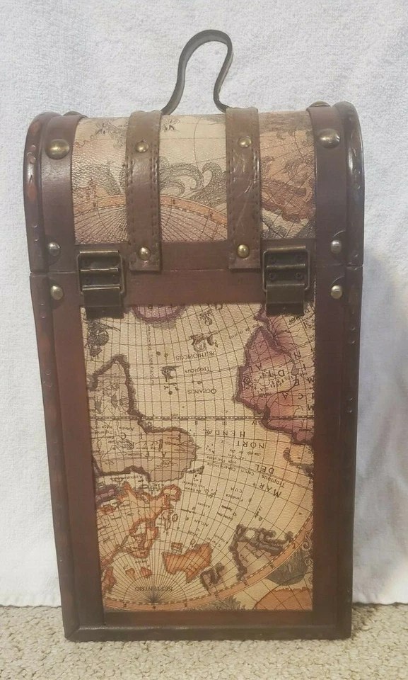 Decorative Wooden Display Box w/Brass Tacks, Leather, Nautical Theme - Image 3 of 4