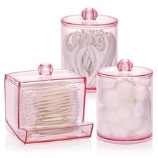 Pink Qtips Dispenser Bathroom Container, 10/12 oz Big Cotton Ball Holder, Apo...