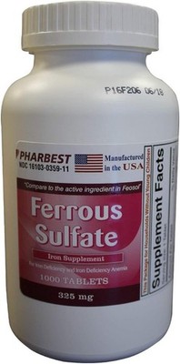 PHARBEST PHARMA INC FERROUS SULFATE TABS 325MG GRN 1000 , TABLETS
