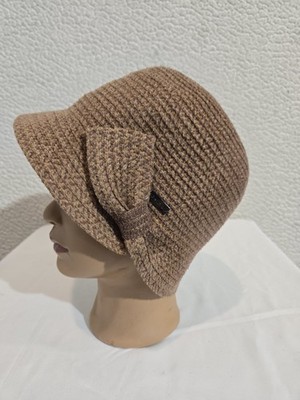 betmar new york hat Knit Cloche With Bow Detail  Brown