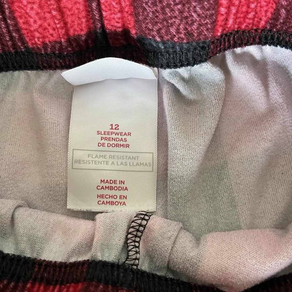Wondershop Pajamas Buffalo Plaid Boys Sz 12 Red & Black Fleece Christmas Holiday - Image 4 of 4
