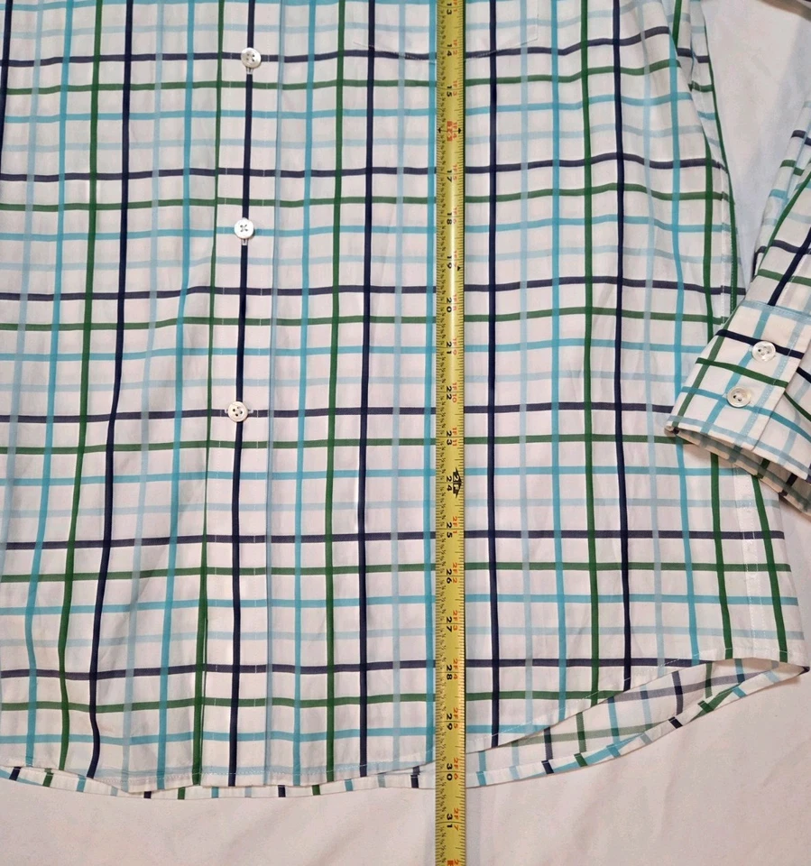 Camisa social masculina Faconnable multicolor azul verde xadrez tamanho G projetada França - Imagem 3 de 4