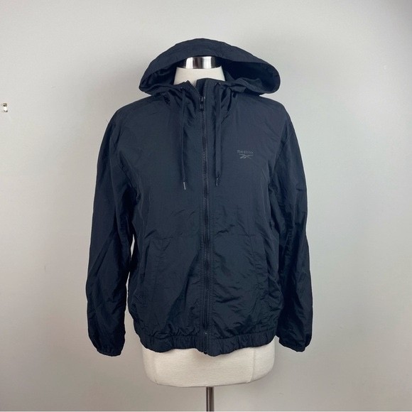 Reebok Solid Black Full Zip Hooded Windbreaker Ja… - image 1
