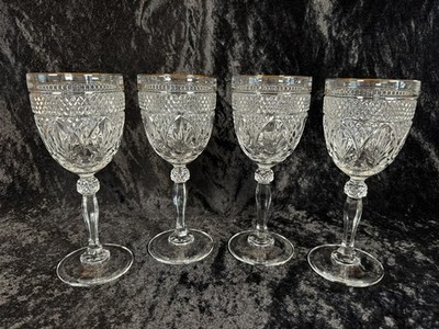 4 Cristal D'Arques-Durand Luminarc Clear Gold Trim ANTIQUE 8'' Water Goblets