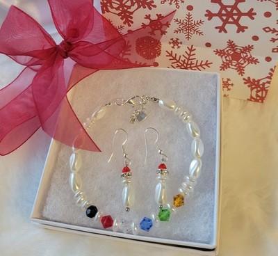 Salvation Bracelet and Earring Set, Preciosa Czech Bicone Crystals, Glass Pearls